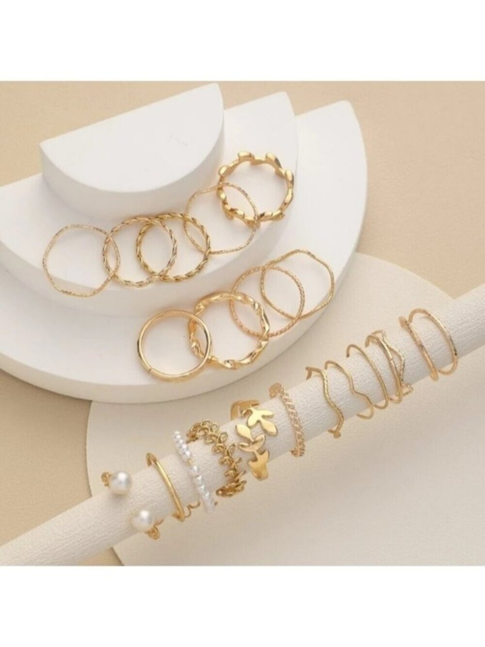 Gold 20pc Flower & Leaf Ring Set - Picture 2 of 4